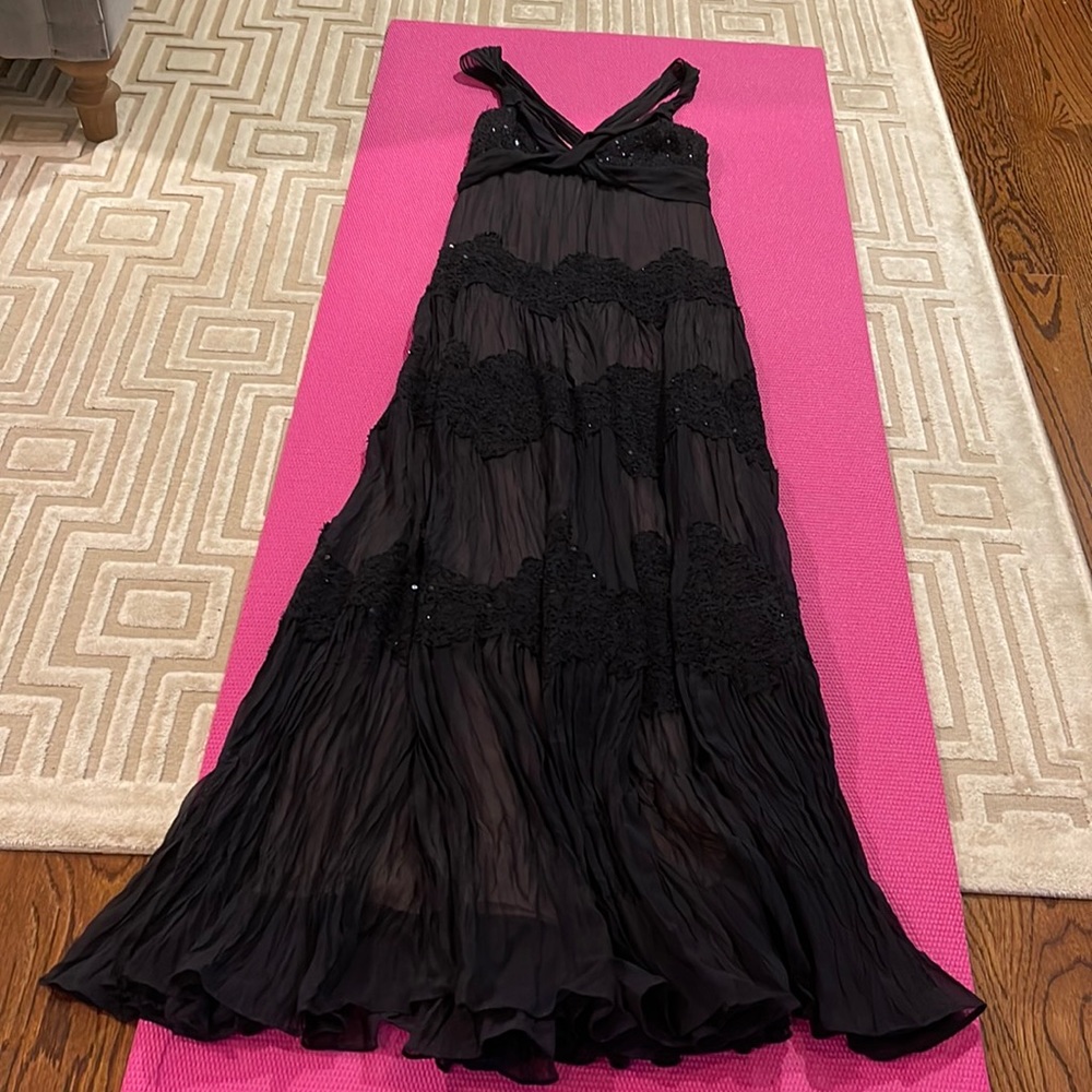 Silk Chiffon Crochet Detail Sequin Dress Gown